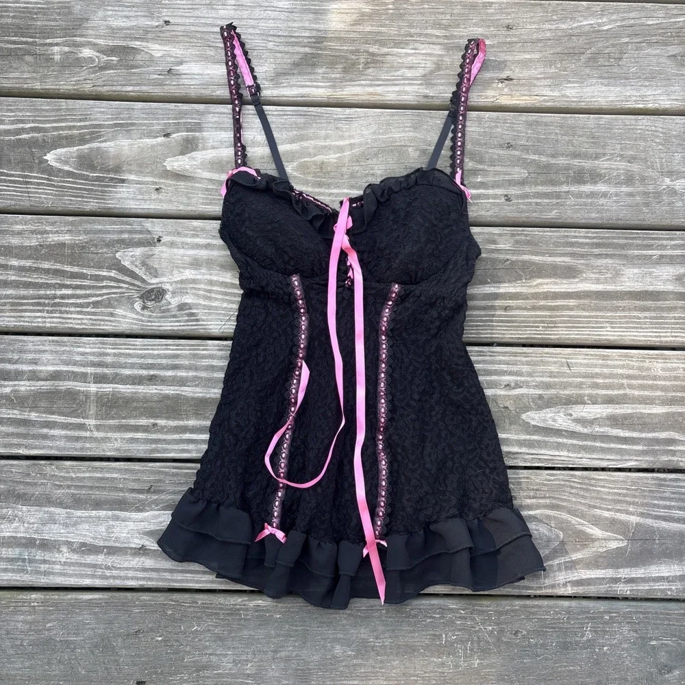 Enchanting Brand Vintage Y2K Black & Pink  Lingerie medium flirty lace
